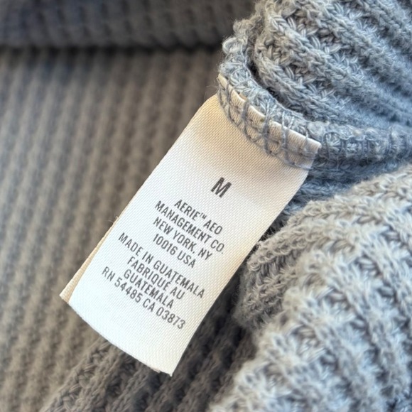Aerie Womens Oversized Waffle Knit Crewneck Sweatshirt Light Blue Medium - Picture 9 of 16